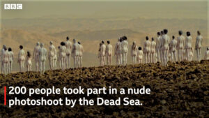 Hundreds of people have stripped naked by the Dead Sea in Israel