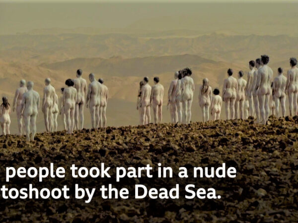 Hundreds of people have stripped naked by the Dead Sea in Israel