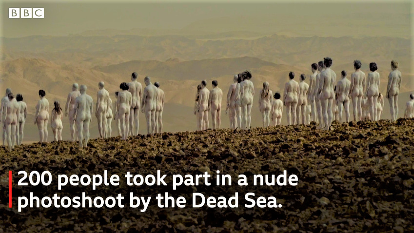 Hundreds of people have stripped naked by the Dead Sea in Israel