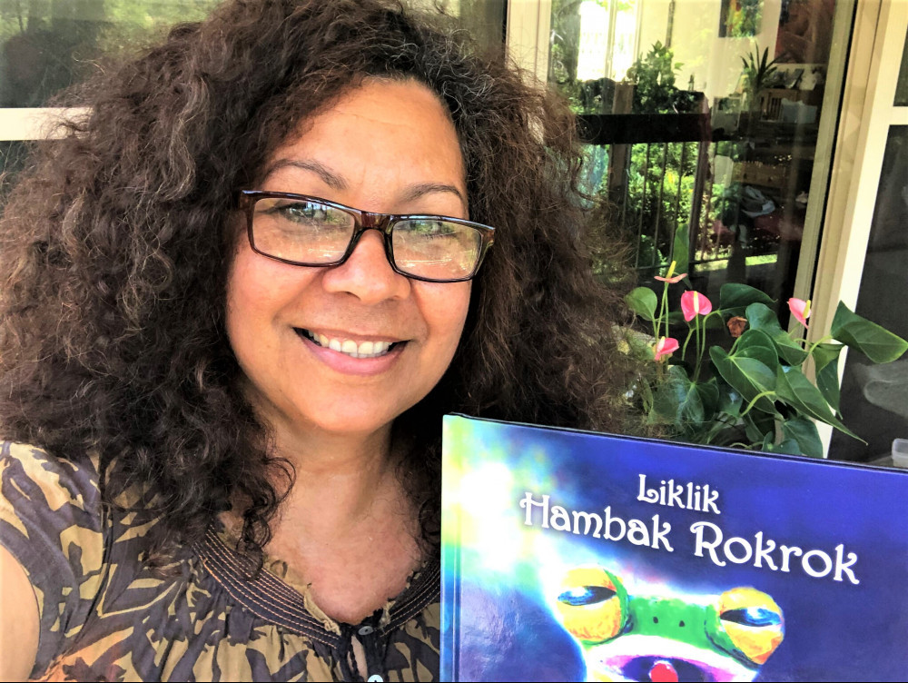 Ms. Joycelin Kauc Leahy of Papua New Guinea is the author and illustrator of “The Lazy Little Frog” and "Liklik Hambak Rokrok" storybooks, available in Tok Pisin and English