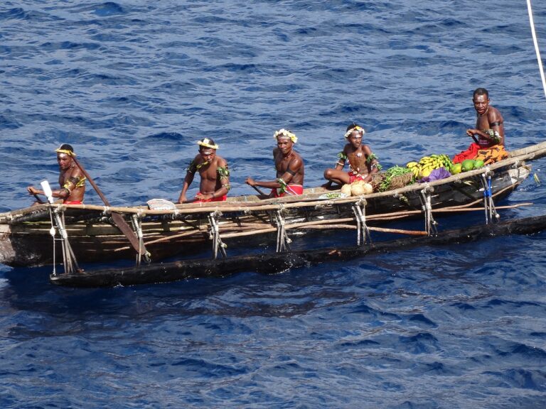 Image of tradition al papua new guinea man sailing on the canoe, dug out canoe, dugout canoe-262466.jpg