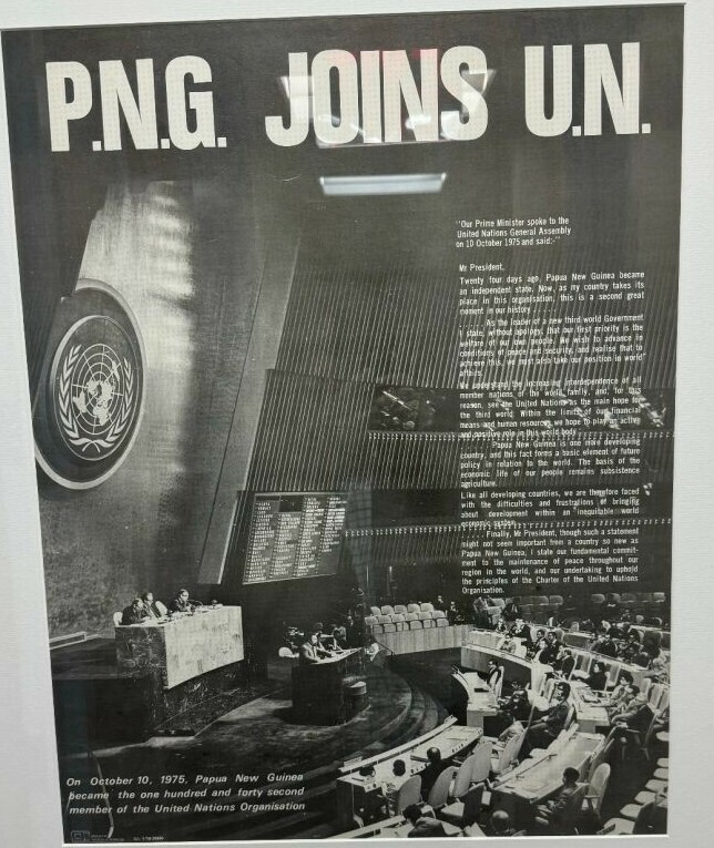 The historical image of the first speech of the first Prime Minister of the Independent State of Papua New Guinea in 1975 at the UN General Assembly, just after 24 days of PNG becoming independent from the rule and administration of Australia.