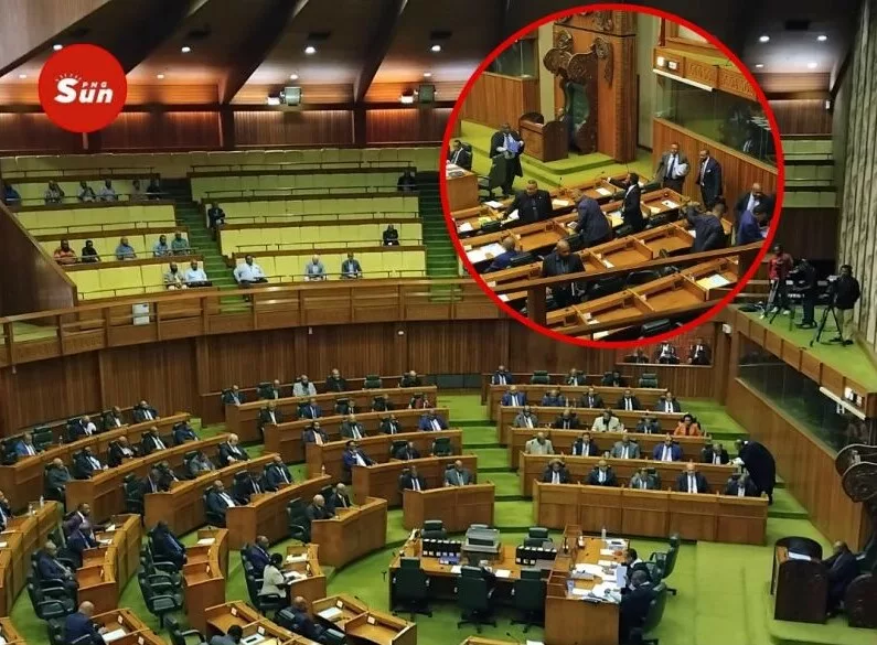 Image of Papua New Guinea Parliament boycotting the parliament session when majority of the government mps voted infavor of prime minister james marape.
