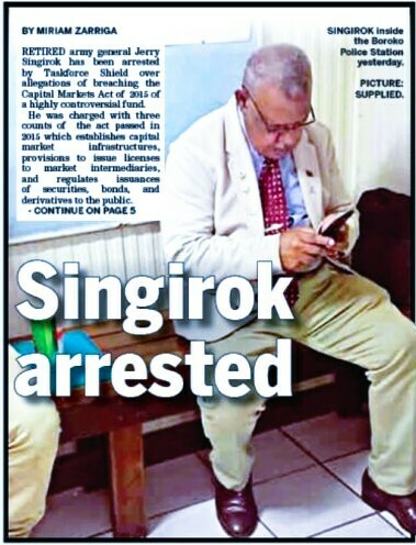 Image of Papua New Guinea Retired General Jerry Singirok has been arrested by Taskforce Shield on serious allegations of breaching the Capital Markets Act of 2015.