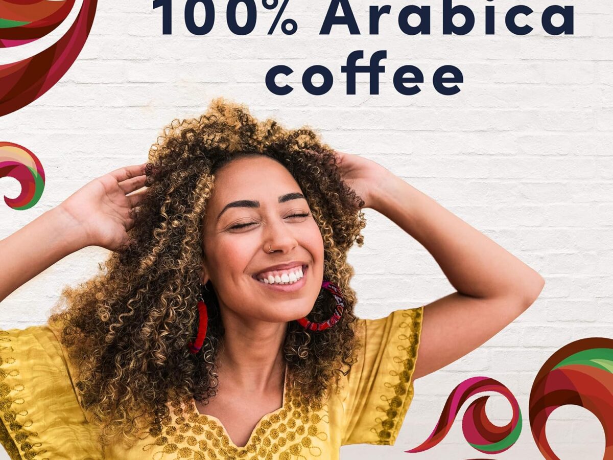 image of a beautiful woman smiling happily on the package of 100% Arabica coffee from Papua New Guinea.