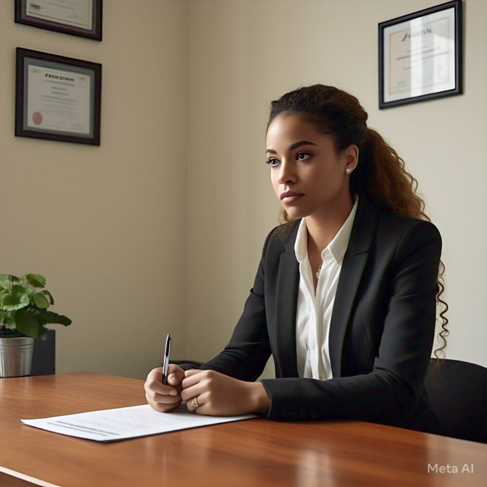 Person confidently participating in a job interview, shaking hands, or engaging in active listening.