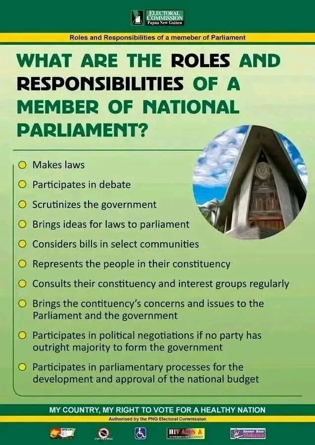 what are the roles and responsibilities of a member of national parliament in papua new guinea.