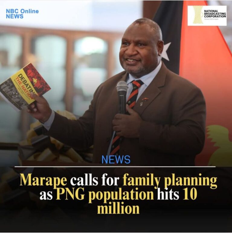 The NBC news screenshot of the image of the Prime Minister of Papua New Guinea advocating for national family planning as the population hikes to 10 million.